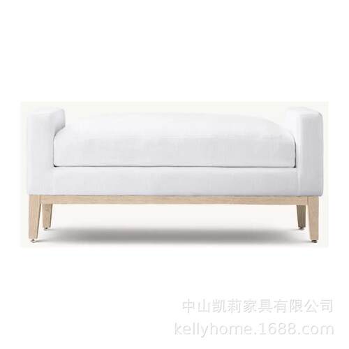 美式RH实木布艺床尾凳Italia Fabric End-of-Bed Bench