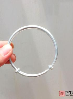 高档港生999银饰足承银手镯女纯银9手环古法磨砂雾面推正拉传简约