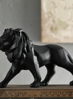 北欧创意树脂工艺品狮子摆件家居客厅玄关几何饰品开业乔迁礼品