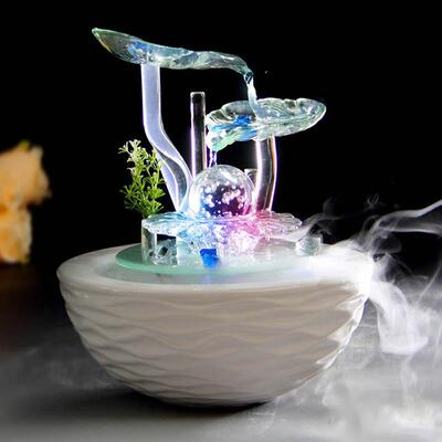 乔迁送礼客厅装饰品流水桌面小喷泉摆设陶瓷风水轮创意加湿器摆件