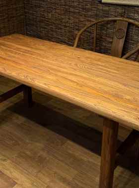 老台榆桌木实木茶桌电脑餐桌WHR复古长书桌阳台桌桌民宿饭店原木