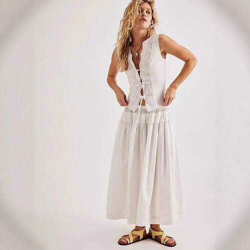 2pcs Women Boho Embroidered Skirt & Top Sets