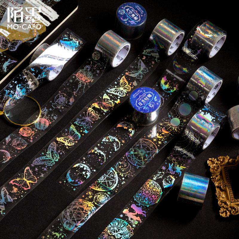 陌墨PET烫银镭射胶带 白夜飞行系列 梦幻宇宙手帐DIY装饰贴8款