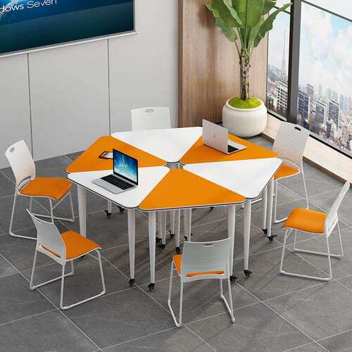 智慧教室桌六边学生桌移动带轮培训桌托管桌拼接会议多媒体组合桌