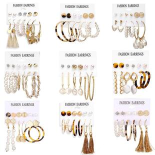 earrings for women earring珍珠圆圈耳针套装6件套压克力耳环