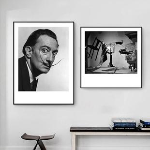 萨尔瓦多.达利胡子现代黑白人物摄影艺术装饰画小众艺术挂画摆画
