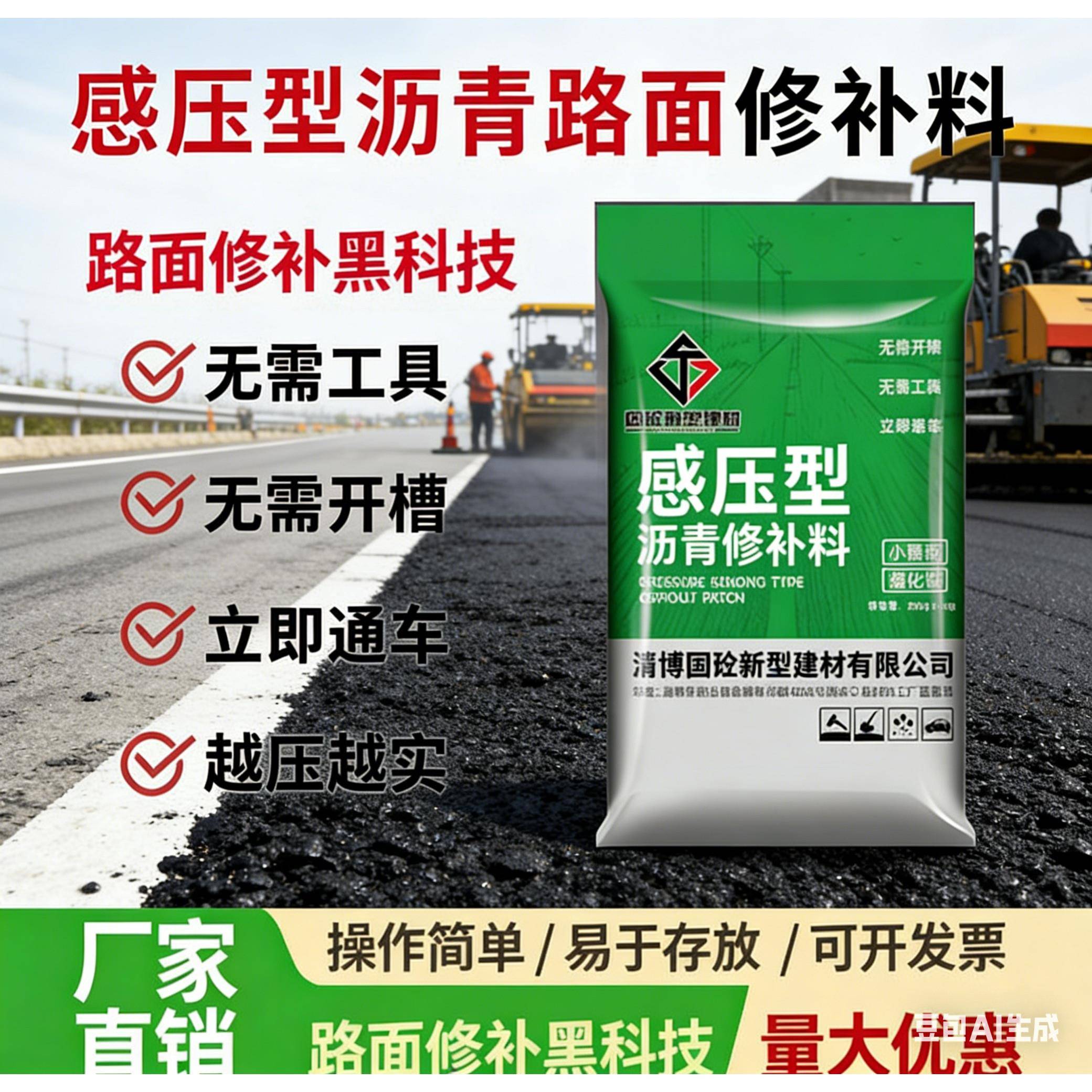 感压型沥青路面修补料沥青路面冷补料公路养护YK-100一路远行