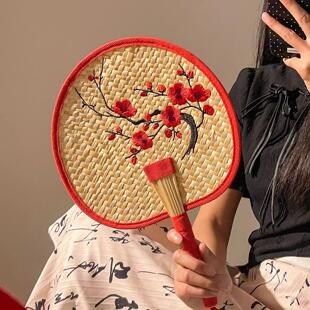 麦秆 手摇芭蕉扇新刺绣夏天儿童老人可携式 扇子夏季 大蒲扇手工老式