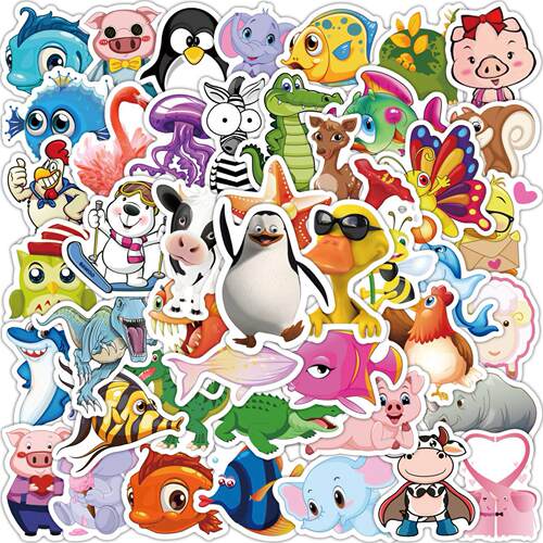 50PCS Cute Cartoon Animal Stickers Motorcycle Luggage Guitar