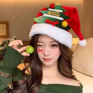 圣诞帽子装饰成人女生毛绒软糯氛围感可爱圣诞老人帽拍照甜美头饰