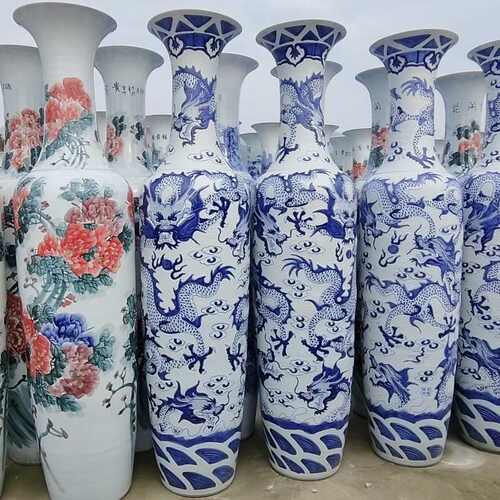 景德镇陶瓷落地花瓶手绘青花龙纹手工雕刻装饰品大摆件开业礼品瓷