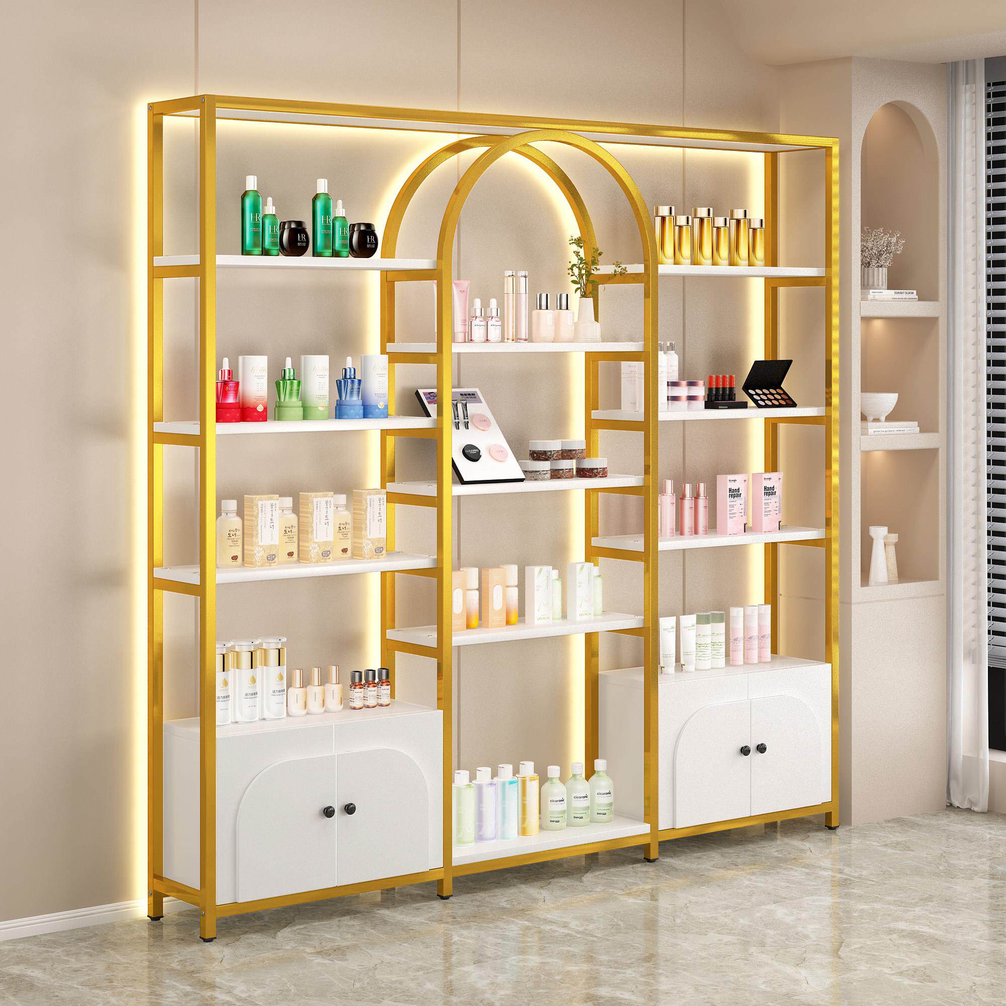 化妆品置物架落地美容院展示柜子多层美甲展示架多功能产品陈列架