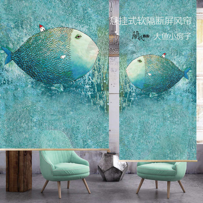 半透明窗帘免打孔卷帘升降透景防晒悬挂式软隔断入户软挂帘式屏风