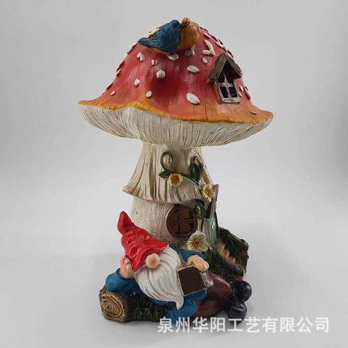 房子摆件太阳能蘑菇树脂工艺品摆件造景屋庭院侏儒精灵花园装饰
