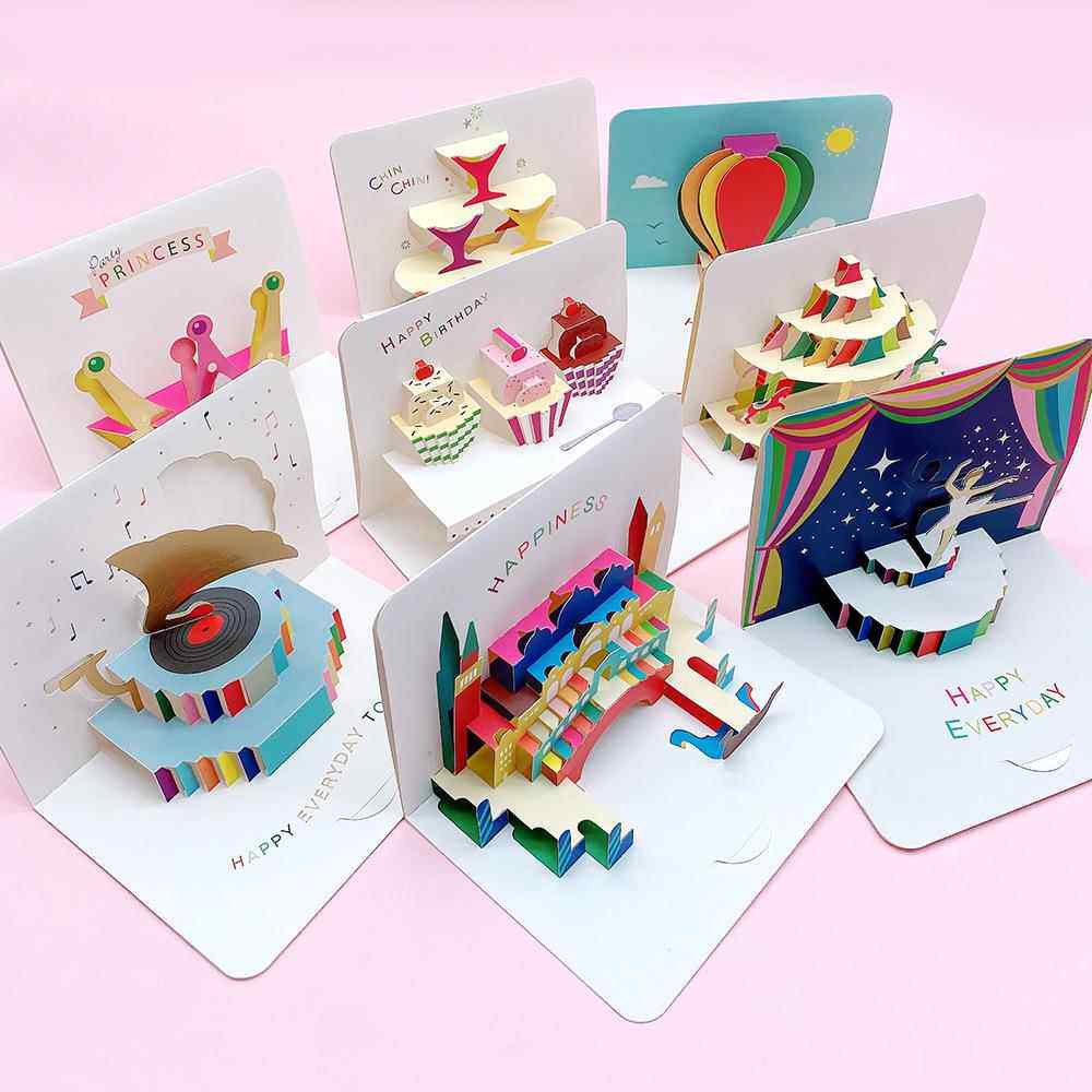 儿童节立体贺卡环保纸质动画城堡3D卡片折叠幼儿园家长会邀请卡