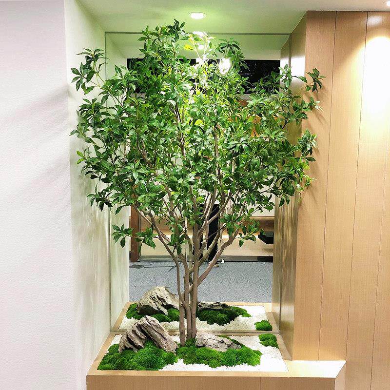模拟马醉树榕树植物盆景商场客厅装饰假树挂钟大型绿色植物榕树叶
