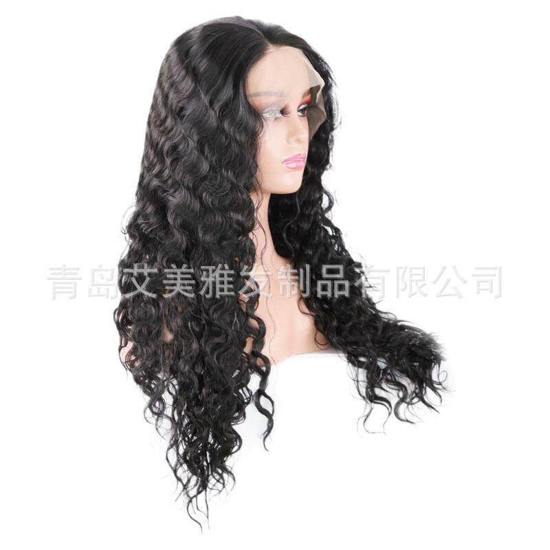 新款直销艾美雅工厂亚马逊新款女前蕾丝大手勾化纤假发水波纹中长