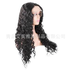 新款直销艾美雅工厂亚马逊新款女前蕾丝大手勾化纤假发水波纹中长