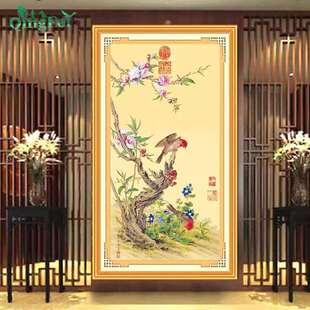 青飞精准印布郎世宁花鸟图十字绣诗画客厅玄关竖版古娟中国风刺绣