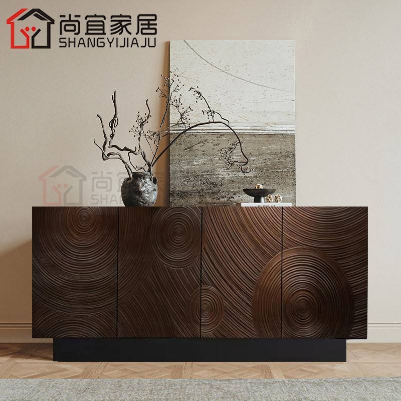 中古复古风胡桃木色餐边柜个性创意进门玄关柜客厅侘寂风靠墙边柜