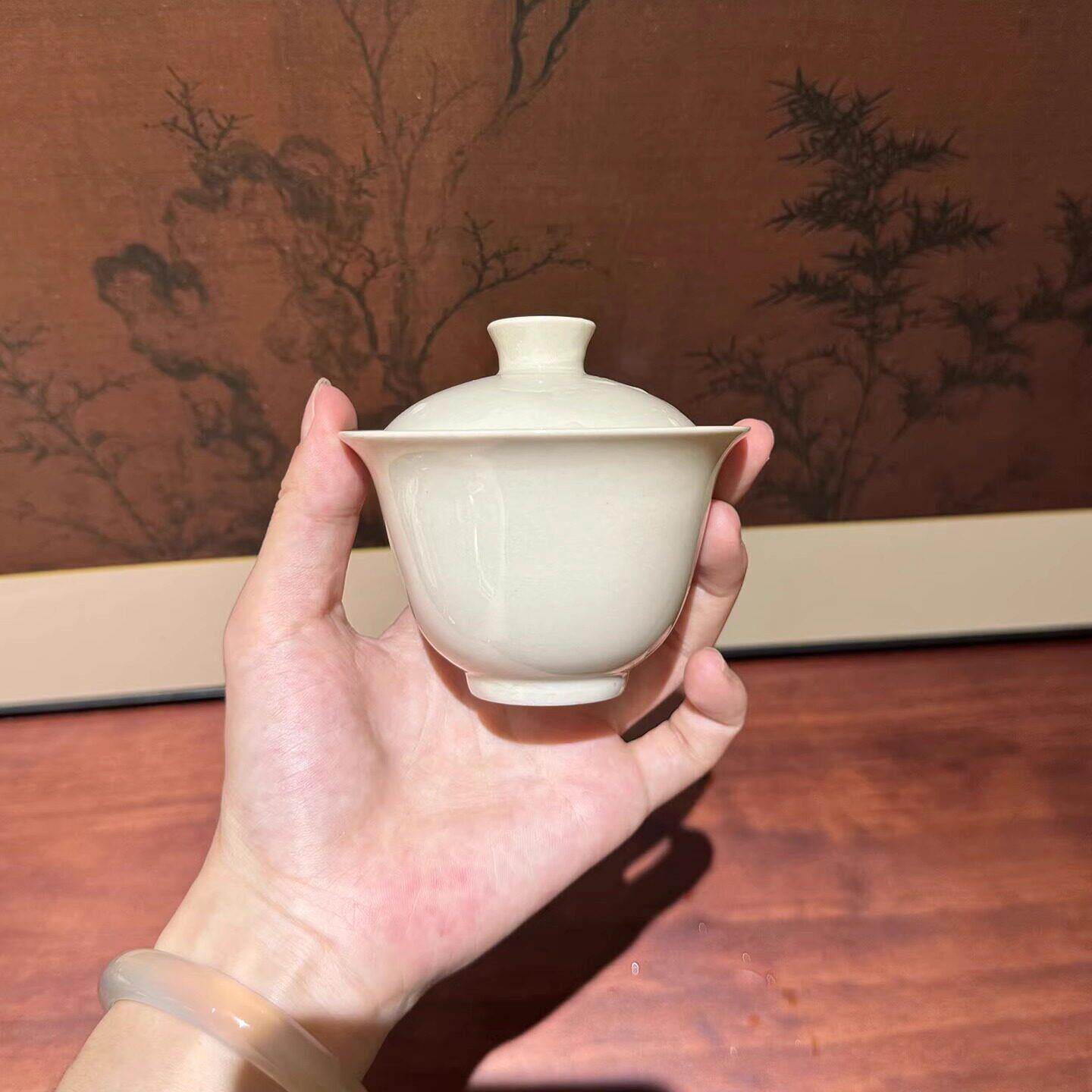 草木灰二才盖碗简约仿宋素雅泡茶碗功夫茶具陶瓷中式复古泡茶杯