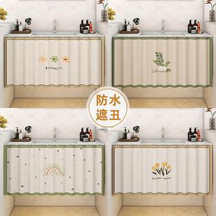 洗手台浴室柜防水遮挡帘厨房橱柜无门柜子滑轨拉帘洗手台水池布帘
