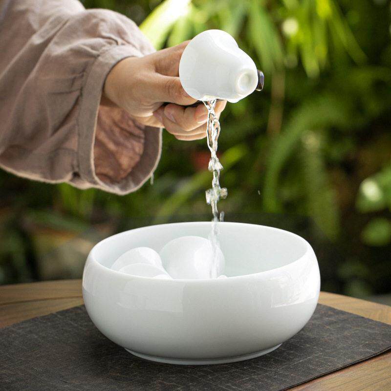 德化白色陶瓷茶洗笔洗茶具配件水洗废水盂大号杯洗茶碗盂茶海茶