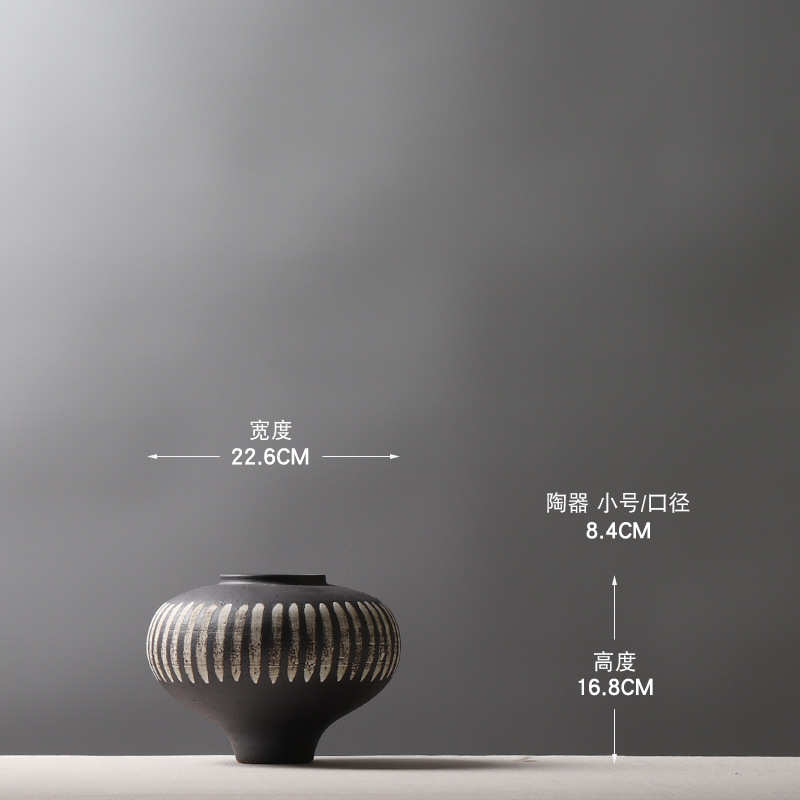 民摆件陶陶器装饰品 日式泥花瓶手工 复古创意手绘插花宿玄关茶室