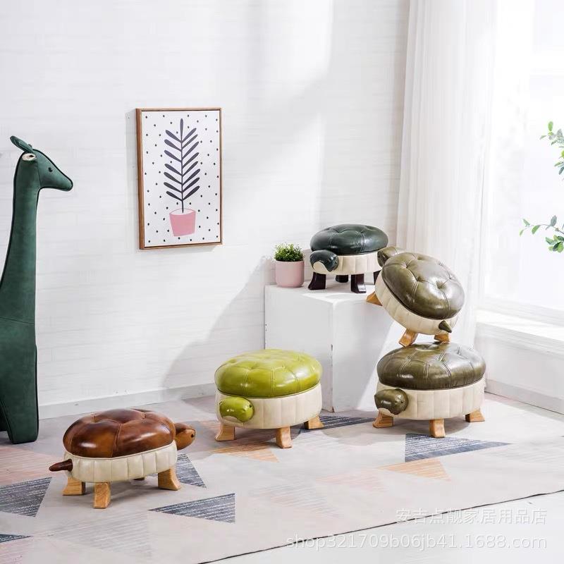 创意实木脚凳乌龟凳 动物皮凳沙发凳搁脚矮凳鞋店服装店换鞋凳