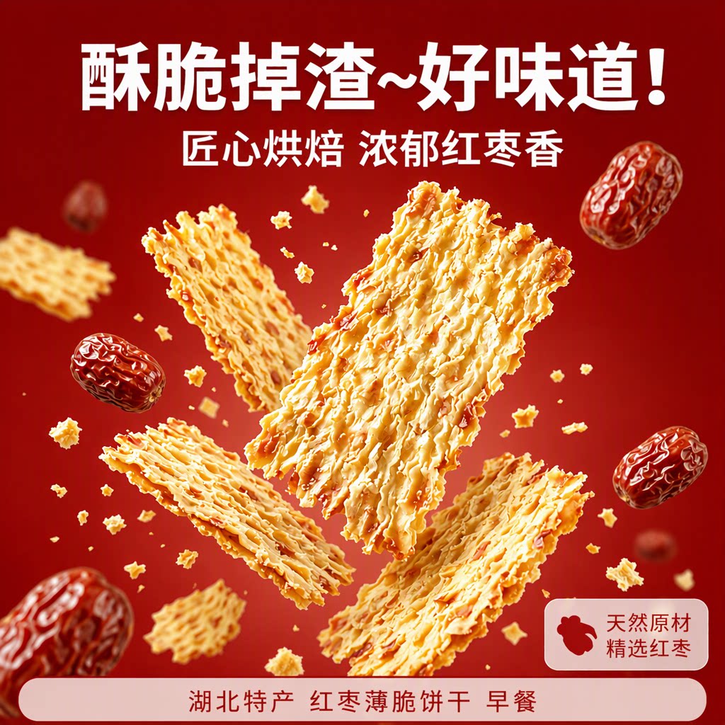 广联湖北特产红枣薄脆饼干酥脆掉渣网红早餐休闲零食袋装整箱批发