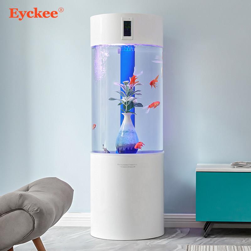 可可水族圆柱鱼缸水族箱立式边几金鱼家用底过滤压克力鱼缸