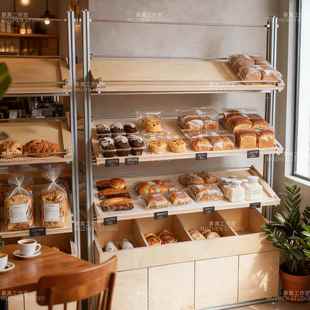 铝型材倾斜展示架面包斜口货架烘焙店海洋板中岛置物架储物柜一体