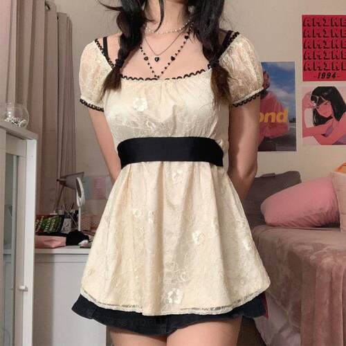 Women's suspender lace top, waist cinched mesh lace shirt,