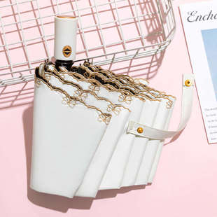 刺绣边复古全自动太阳伞小巧便携女防晒防紫外线遮阳晴雨两用雨伞