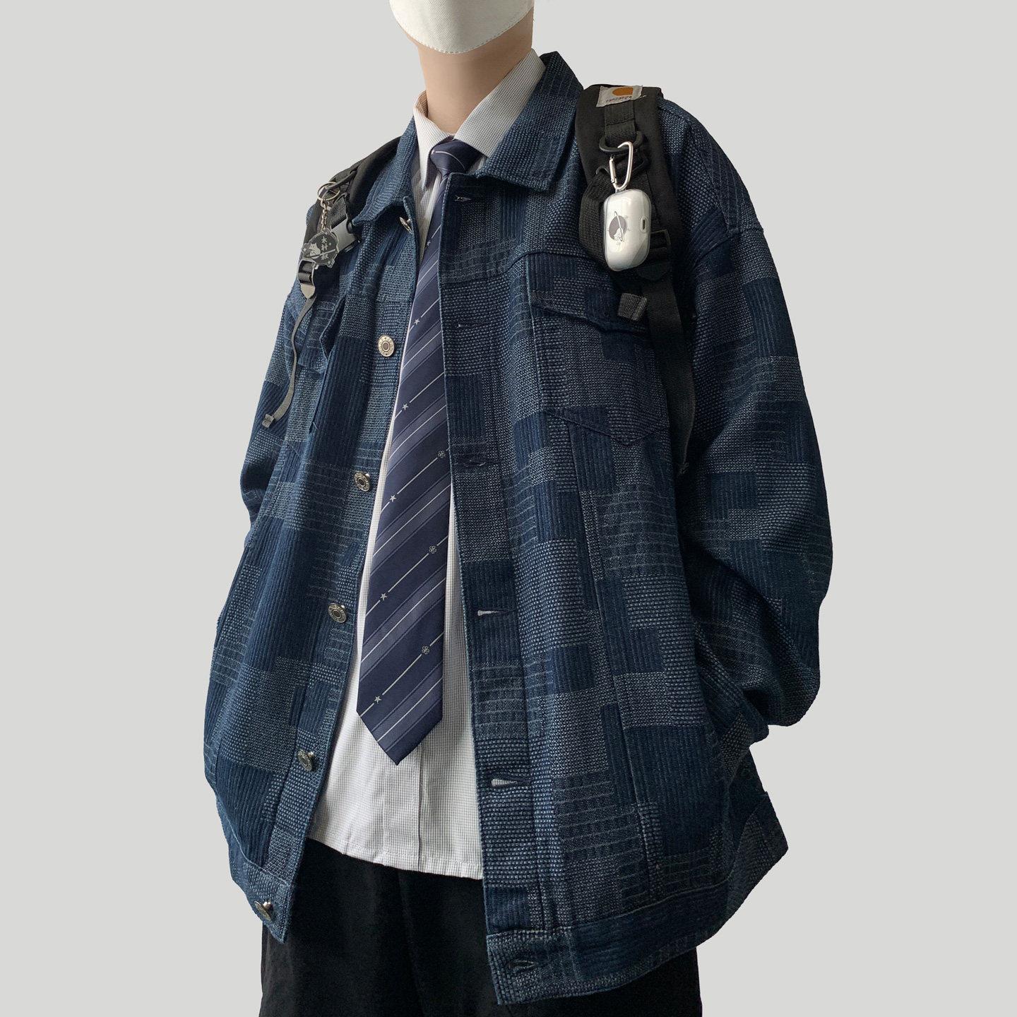 木村叔dk日系休闲 衬衫男士春秋季青少年学生工装水洗牛仔夹克外