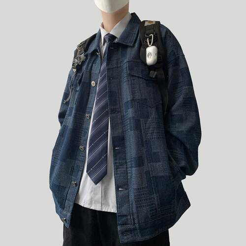 木村叔dk日系休闲 衬衫男士春秋季青少年学生工装水洗牛仔夹克外