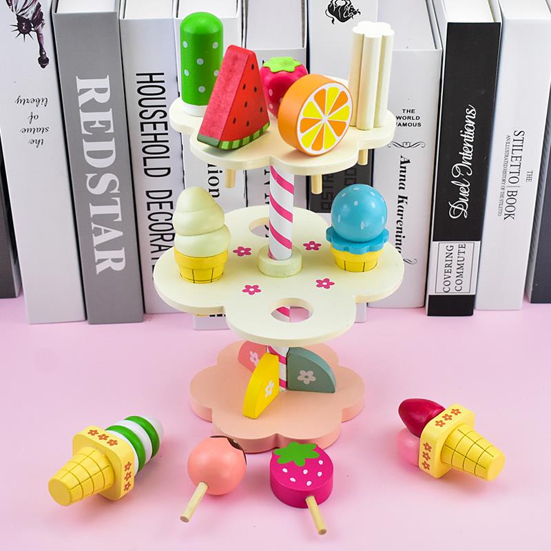 高档玩男女孩木制仿真冰淇展示柜雪糕淋机冰激凌儿童过家家生具日