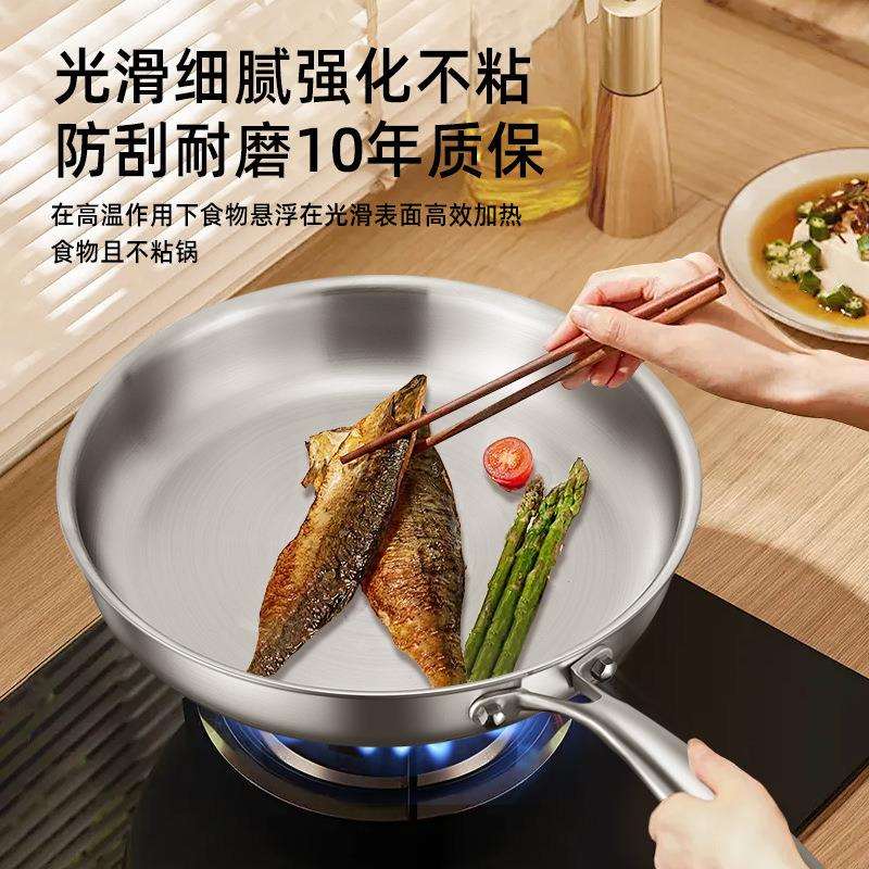 德国316不锈钢平底锅无涂层煎锅家用不粘锅电磁炉煎蛋饼牛排煎锅