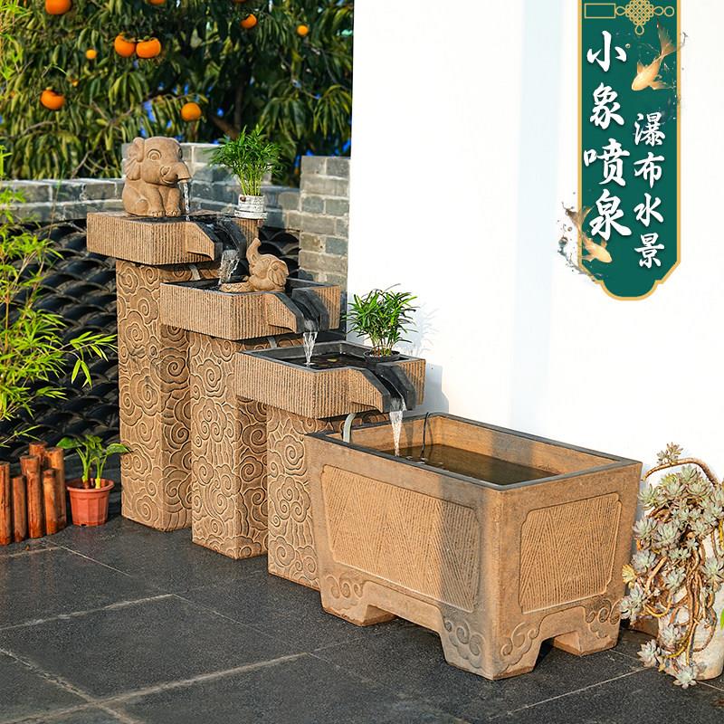 室外庭院鱼缸瀑布造景流水摆件 水循环鱼池喷泉景观阳台花园布置