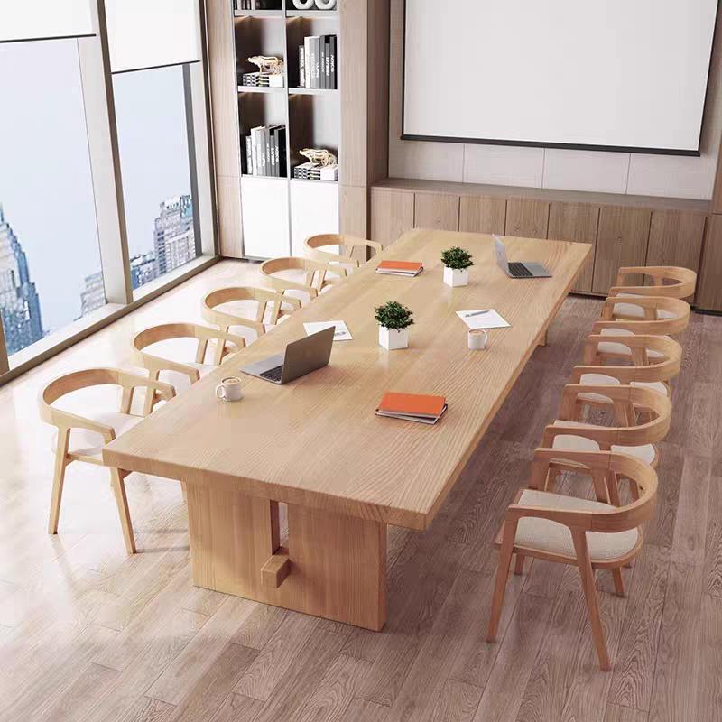 实木大板会议桌长桌办公桌子原木桌工作台图书馆洽谈桌椅简约现代
