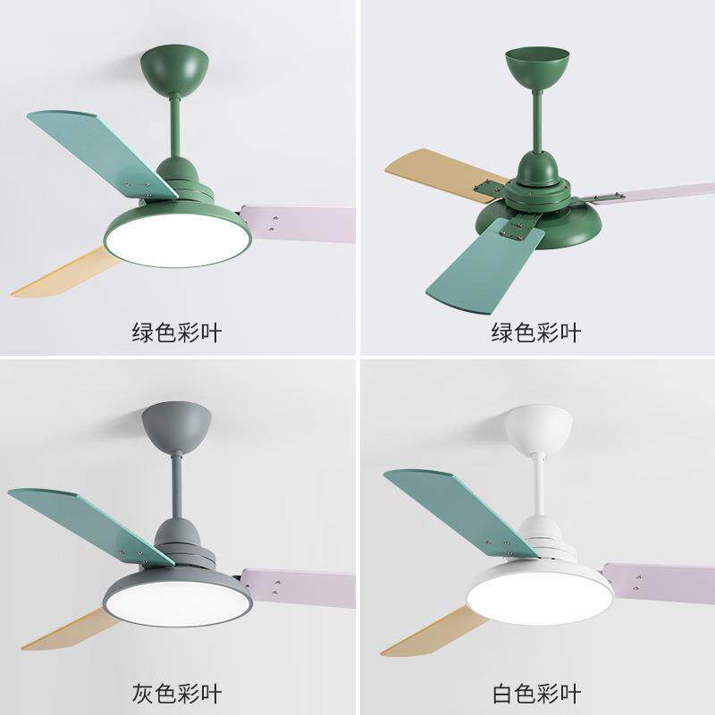新款直销大风力电风扇灯静音变频儿童房彩色木叶电扇灯家用卧室简