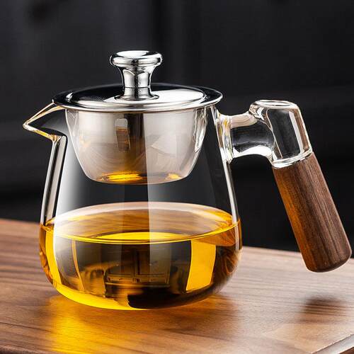 加厚玻璃公道杯胡桃木把茶漏一体带盖家用高档茶具公杯茶海分茶器
