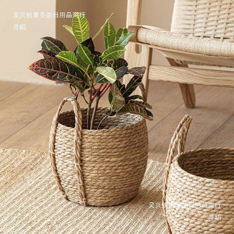 草编工艺品手工编织手提花篮干花盆杂物收纳篮家居摆件竹编花瓶