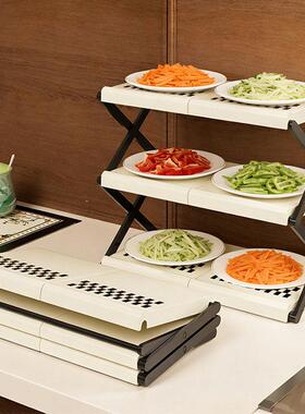 厨房备菜置物架可摺叠多层台面配盘子多功能收纳层架子火锅食材盘
