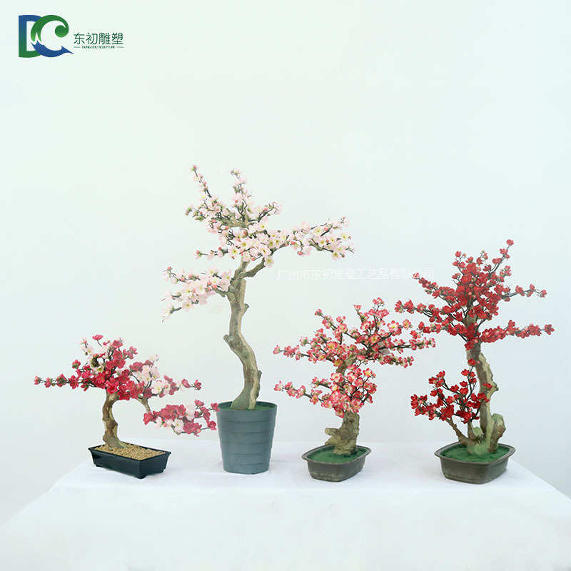 仿真梅花腊梅桃花绢假花酒店摄影装饰道具树枝腊梅盆景厂家直销