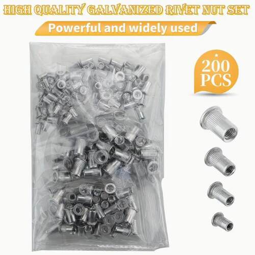 200pcs304不锈钢拉铆螺母平头竖纹拉姆钉M3M4M5M6组合套件