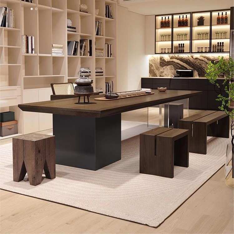 严选实木新中式茶桌椅组合办公室功夫茶台悬浮大板桌侘寂风泡茶桌