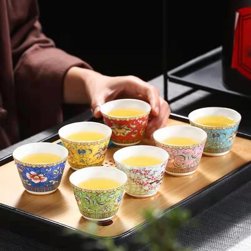 瓷杯功陶夫茶单个小茶杯珐琅彩斗笠盏杯茶盏家用主10018人茶杯杯