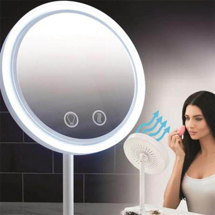 新款直销创意led带风扇带灯化妆镜单面镜台式放大镜补光美容镜小