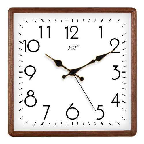 静TQJ简约MXT百搭音实木挂钟客钟厅方形时尚时挂墙石表家用电波英